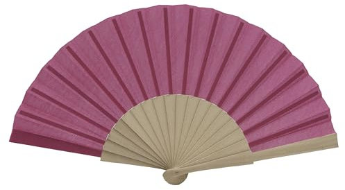 MAPIMANIA - abanicos de Madera Plegables en Tejido Color Fucsia, Abanico de Madera para Boda, abanicos Boda para Invitados, Abanico japones Resistente