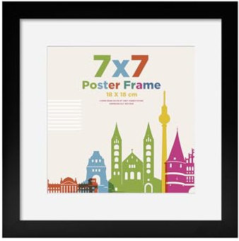 7x7 Picture Frame with 5x5 Mount, Wooden 18 x 18 cm Frames Featuring Clear Plexiglass for Table and Wall Mounting, Perfect for Portrait, Home, Office,Black