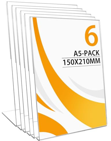 6 Pezzi espositore plexiglass A5, Porta menu da tavolo, Espositori Plexiglass, Design Trasparente e Inclinato, Schede per Buffet, Supporti Pubblicitari per Ristoranti, Uffici, Caffetterie