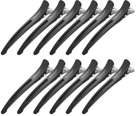 12 Stück Haarklammer Professionelle Abteilklammern Friseur und Abteilen,Rutschfeste Haarspangen mit Entenschnabel und Silikonband,Haarschneidespangen für Friseursalon und Zuhause für Unisex(Schwarz)