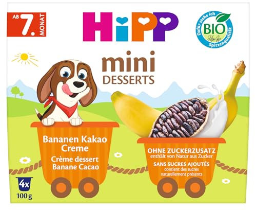 HiPP Bio Mini Dessert Bananen Kakao Creme (6er Pack mit je 4 x 100g), ab 7. Monat, in praktischen Bechern, ohne Zuckerzusatz, in bester Bio-Qualität