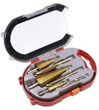 6Pcs Titanium Coated Drill Bit Set,Included 3 Sizes of Step Drill Bits and 3 Sizes of Twist Drill Bits for Hole Drilling Metalworking Woodworking,with Plastic Storage Box