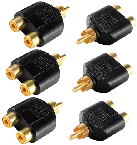 KUOQIY 6 ST RCA Splitter Adapter, RCA 1 Hane till 2 Hona Phono Connector AV Video Y splitter, för Subwoofer, Förstärkare, TV, Digitalt ljud, Guldpläterad - Svart