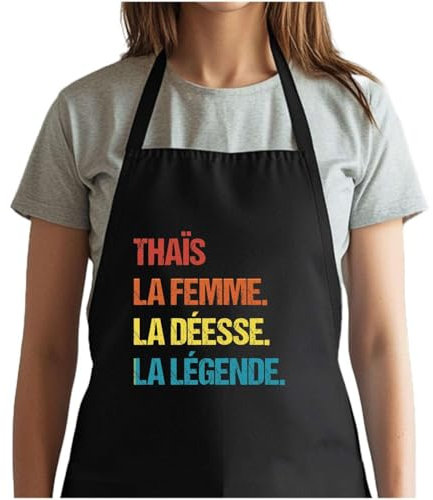 Planetee Tablier Noir Thaïs Déesse Légende Vintage| Vêtement Blouse de protection pour Cuisine Barbecue, Jardinage, Tâches ménagères