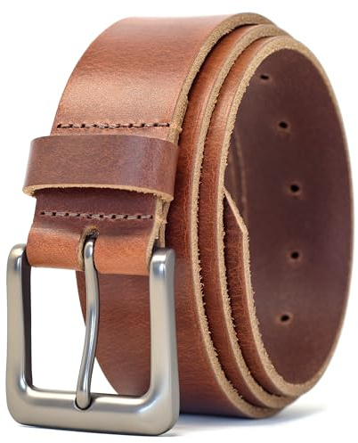 Ashford Ridge Men’s Full Grain Leather Belt - Heavy Duty 1.5” Casual & Work Leather Jeans Belt with Matte Metal Buckle - Made in England - London Tan Medium