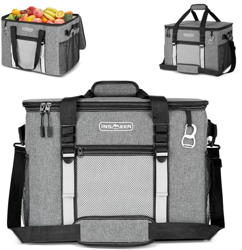 INSMEER Large Cool Bag 50L, Insulated Cooler Bag 80 Cans Foldable/Collapsible/Leakproof with Opener&Removable Shoulder Strap, Thermal Bag Cool Box for Camping Beach Picnic Family Shopping, 4 People