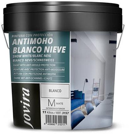 JOVIRA PINTURAS Pintura con Protector Antimoho, Blanco Nieve. Pintura mate de buena cubrición y blancura (11 kg Litros)