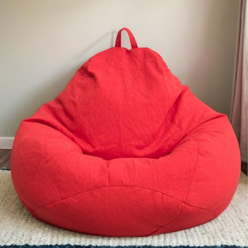 HORLSKI Vattentät bönsäcksstol för vuxna, 105 x 115 cm röd polyester loungepuff, perfekt för inomhus- och utomhusbruk, bekvämt spel- och avkopplingsstol