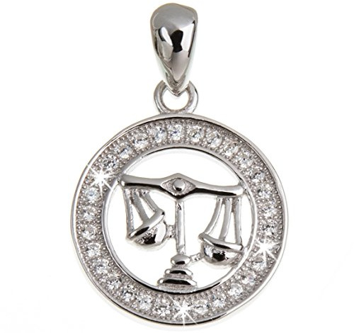 Ciondolo con segno zodiacale bilancia, argento 925 con zirconi.