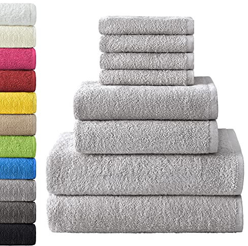 NatureMark 8 TLG. FROTTIER Handtuch-Set mit verschiedenen Größen 4X Gästetücher, 2X Handtücher, 2X Duschtücher | Farbe: Silber grau| 100% Baumwolle