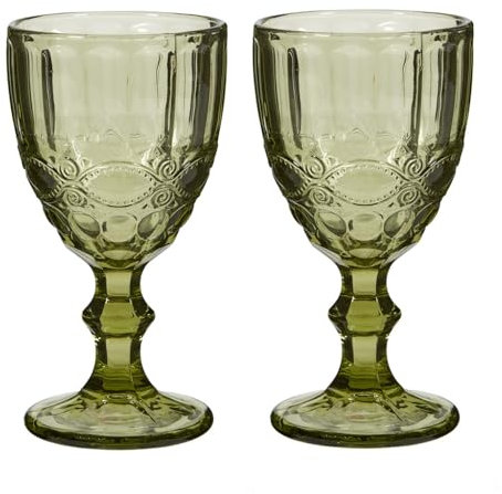 Dibor Set of 2 Wine Goblets 300ml Dishwasher Safe Emerald Green Red Wine Glasses (DK31)