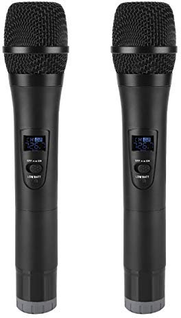 kabelloses Mikrofon, VHF-System, dynamisches Handmikrofon, doppeltes Metall, mit wiederaufladbarem Empfänger für Karaoke, Hochzeit, DJ, Party, Rede, Kirche, Klasse