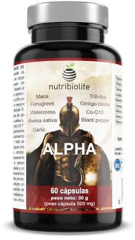 Complesso Altamente Concentrato con Maca, Tribulus, Fieno Greco, Ginkgo, Co-Q10, Piperina. Forza + Resistenza + Energia. Pre-allenamento. 60 capsule vegane - ALPHA