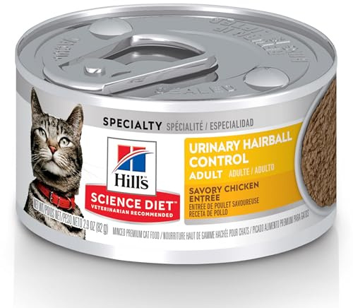 Hill's Science Diet Adult Urinary & Hairball Control Wet Cat Food, Chicken Minced, 2.9 oz. Cans, 12-Pack