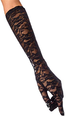 Seeksmile Women's 19 Elbow Length Sheer Lace Print Floral Gloves for Wedding Opera Party 1920s Flapper Cosplay (Black)
