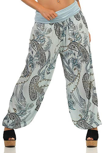 Malito Damen Aladinhose mit Print | Haremshose zum Tanzen | Pumphose zum Chillen - Freizeithose - Pluderhose 7185 (hellblau)