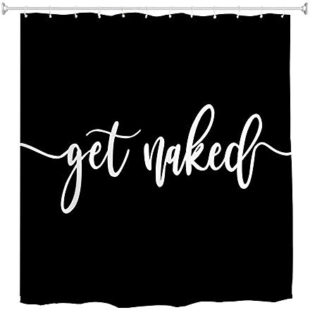 goodbath Duschvorhang Schwarz, Get Naked Wasserdicht, Badezimmervorhänge, Anti-Schimmel-Stoff, Badvorhänge, 180 cm x 180 cm