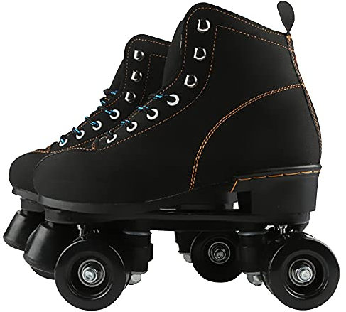 Rollschuhe für Damen und Herren, Klassische Zweireihige Leder Quad Rollschuhe, High-Top Roller Skates für Anfänger Aldult Kids Unisex Indoor und Outdoor (Size : 39)