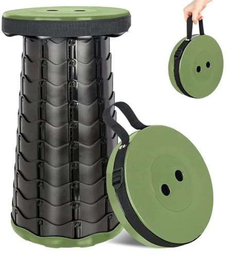 Fishtec Taburete Plegable y Portátil - Telescópico Retráctil Ø 25,5 x 44,5 cm Ideal para Exterior : Camping, Outdoor, Pesca, Jardín, Barbacoa, Viaje Carga Máxima 130 kg en Plástico Verde Negro