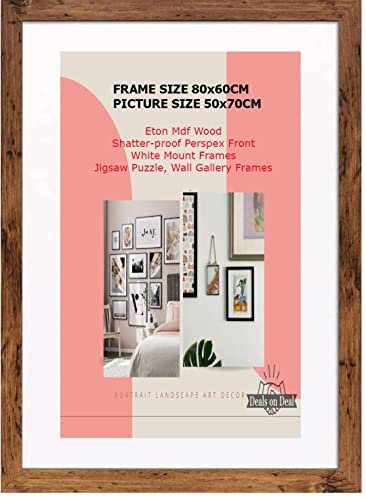 DEALS ON DEAL Poster frames 80x60 with Mount for 50x70 | Clear Acrylic Solid Wooden Picture Frames | Jigsaw Puzzle Wall Décor display Horizontally or Vertically