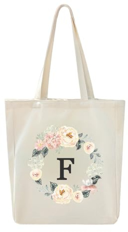 Borsa tote in tela, borsa regalo personalizzata con lettere dalla A alla Z, borsa per la spesa ecologica riutilizzabile, borsa regalo, adatta per matrimoni, compleanni, eventi, feste, vacanze al mare.