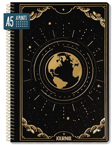 paper&you® Dotted Journal A5 avec reliure à spirale New Adventures 160 pages, carnet de notes à pois, bloc-notes collège - durable & respectueux du climat