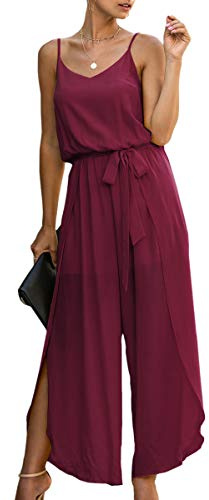ASOMI Mono Mujer Verano Largo: Sexy Cóctel Elegante Moda Cinturón Mono Boda Hawái Vacaciones Playa Escote en V Traje Pantalón Business Holgado Festivo Tirantes Espagueti Outfit, XXL