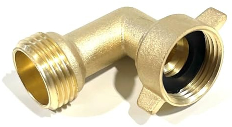Solid brass lead-free 90 degree garden hose elbow with rubber washer 3/4 FHT x 3/4 MHT