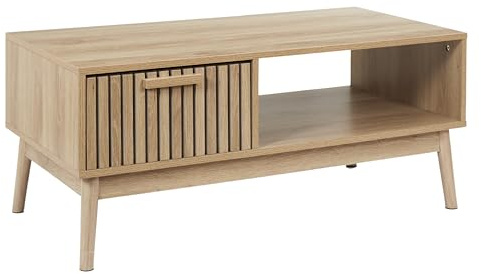HOME DECO FACTORY - HD0089 Mesa de Centro de Madera con Cajón y Compartimento de Almacenamiento - Diseñada para Salón o Comedor - Diseño Moderno - Dimensiones 100x43x50 cm - Color Marrón