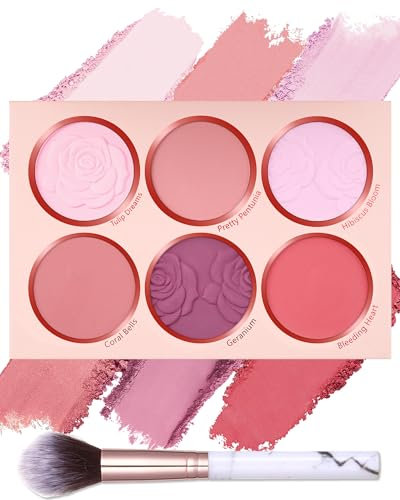 Rouge Palette mit Rougepinsel-6 Farben Matte Blush Puder, langanhaltende Schweißresistente Nicht Fettige Blush Glow Brighten Skin für Tägliches Make Up,Christmas Contour Pressed Powder Blush Palette-1