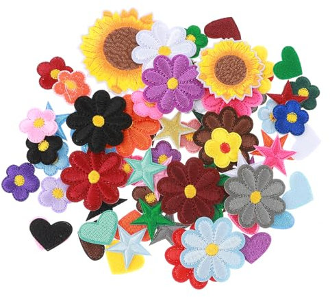 DIVINA VITAE Patches zum Aufnähen 73 Stück Aufnäher zum Aufbügeln Blumen Patches Herzen Sterne Zum Aufbügeln Bügelflicken Bügelbilder Aufbügelflicken Für Textilien Hut Jeans Jacken DIY