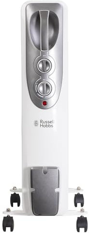 Russell Hobbs 2500W Oil Filled Radiator, 11 Fin Portable Electric Heater in White, Adjustable Thermostat with 3 Heat Settings, Overheat Protection, 25m sq Room Size 2 Year Guarantee RHOFR1106
