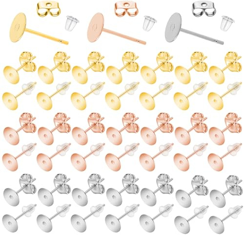 UZSUZZ 800 Pezzi Chiusure Orecchini Basi, Pali Piatto Orecchino, orecchini piatti rotondi, orecchini + accessori per tappi per le orecchie, per Orecchini Creazione Gioielli Fai da Te