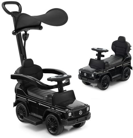 SOARS Mercedes-Benz - Coche antideslizante con barra deslizante extraíble, capota ajustable, espacio de almacenamiento, claxon, coche de juguete para niños a partir de 1 año (negro)