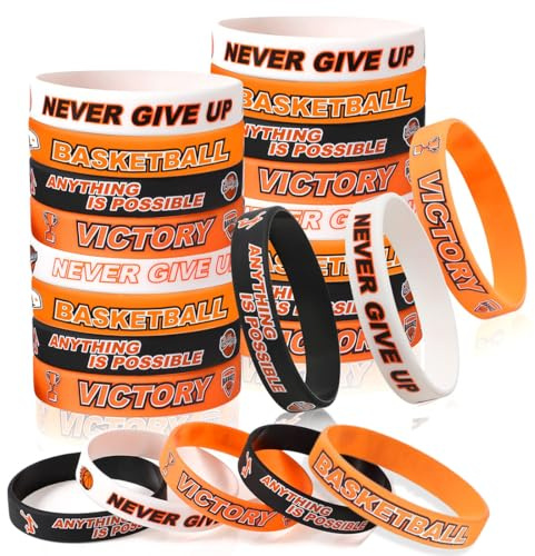 ZILZUFA 24 Pezzi Braccialetto Motivazionale in Silicone per Basket, Decorazioni per Feste di Basket per Bambini Adolescenti Feste di Basket Braccialetti per Basket per Regali Sportivi