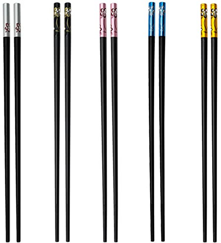 5 paia di bacchette in fibra di vetro, bacchette giapponesi, bacchette cinesi, riutilizzabili giapponesi, lavabili, 24 cm, motivo floreale, bastoncini antiscivolo