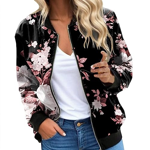Generisch Chaqueta bomber para mujer, chaqueta universitaria, multicolor, estampada, ligera, chaqueta de primavera, chaqueta de piloto, chaqueta funcional para correr, chaqueta de entretiempo