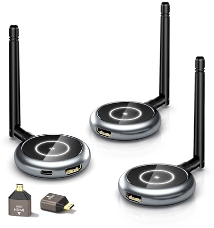 AIMIBO 2026 Wireless HDMI Transmitter and 2 Receivers, 4K Decode 1080P@60Hz, 656FT/200M, Tutuplay App Mirror, 5.8G HDMI Wireless Extender for Laptop, PC, Camera, TV Box to TVs, Projectors, Monitors