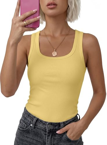 DUOEASE Debardeur Femme Col en U Côtelé Classics Top Femme Chic et élégant Slim Fit Haut Chic