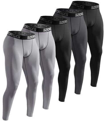 Mexholin 5 Pack Men’s Compression Pants Tights Leggings Sports Baselayer Athletic Running Workout Active Bl/D Gr/Bl/Gr/Gr L