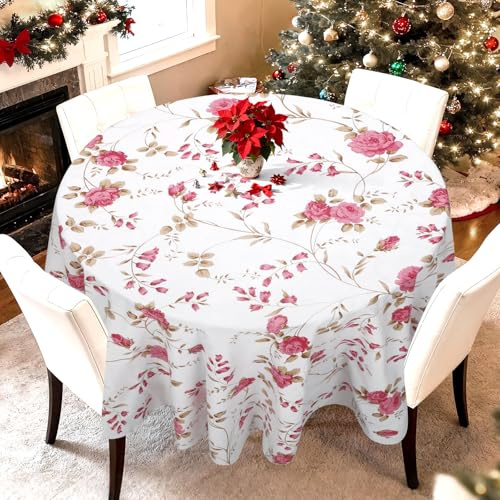 Arquiel Fleurs Vintage Nappe De Table Rond, Fleurs Nappes Antitache PVC Imperméable Nappe Résistante Et Lavable pour La Cuisine, Anniversaire Salon FêTe Décoration 152x152cm