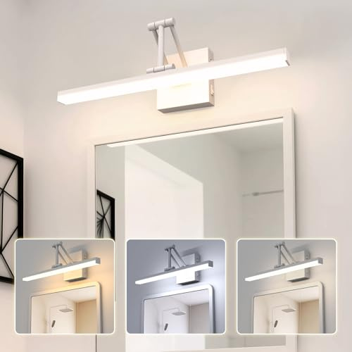 Sytmhoe Applique De Salle De Bain Avec Interrupteur Pliable Support Télescopique 12W 960LM 3000K 4500K 6000K, Blanche Eclairage Tableau, Applique Pour Toilette Miroir, Liseuse Lampe Murale De Chevet