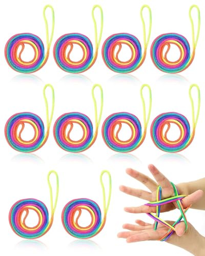 FUGLUS 10 Stück Fingertwist Fadenspiel Fingerspiel, Finger Twist Spiel, Rainbow Rope, Flexibles Fadenspiele für Kinder, Advent, Weihnachten Geschenk