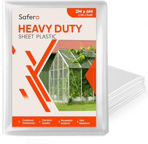 2 Meter x 6 Meter Clear Heavy Duty Plastic Sheeting | Extra Thick 250mu (1000 Gauge) Polythene Sheet | Waterproof, Tear-Resistant Ground Cover DIY Dust Sheet, Insulation, Greenhouse Film & Painting