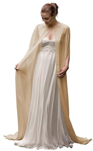 QWWQYDY Bolero kvinnor festlig bröllop brud chiffong lång cape dam kappa ansats bal dam halsduk mjuk elegant bolero (champagne, tillbaka längd 2 m)