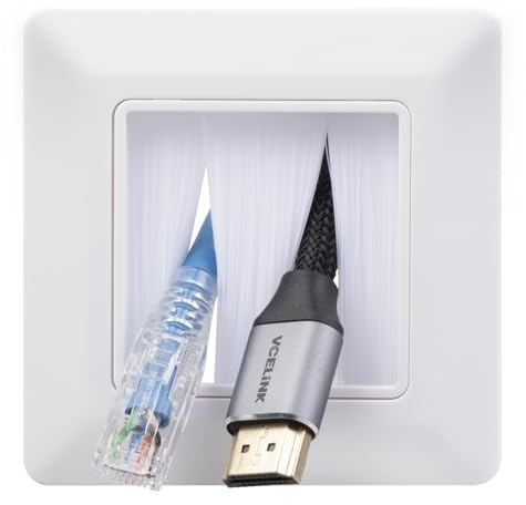 VCE Brush Faceplate White, Wall Outlet Cable Entry Plate Tidy, Single Gang Brushplate 1 Pack