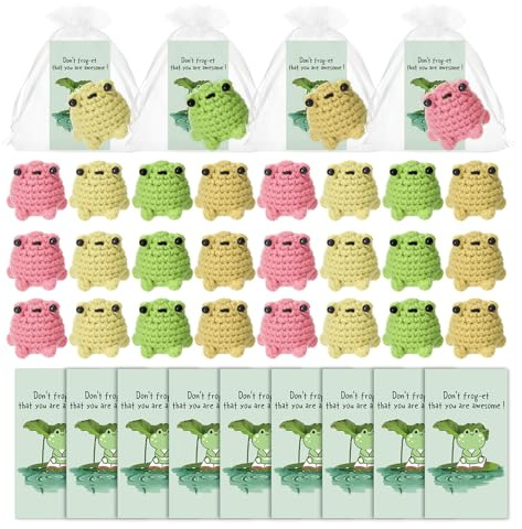 Simgoing 20 Sets Inspirational Frog Crochet Gifts Bulk Employee Appreciation Valentines Exchange Gifts Positive Self Care Handmade Crochet Frog Collectible Desk Decor for Office Staff Coworker Teacher
