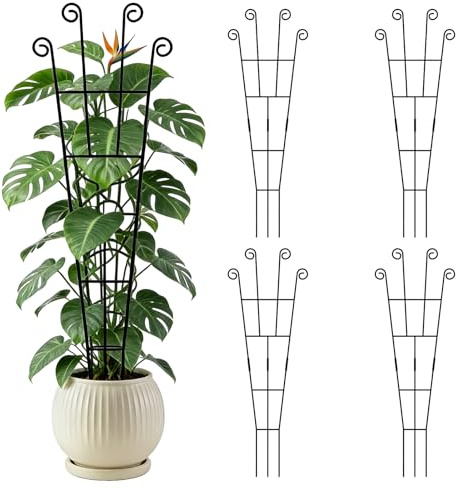 WELDUN Paquete de 4 enrejados para plantas trepadoras de 125 cm para plantas en maceta de interior y exterior, estaca de soporte de metal para verduras, rosas y vides