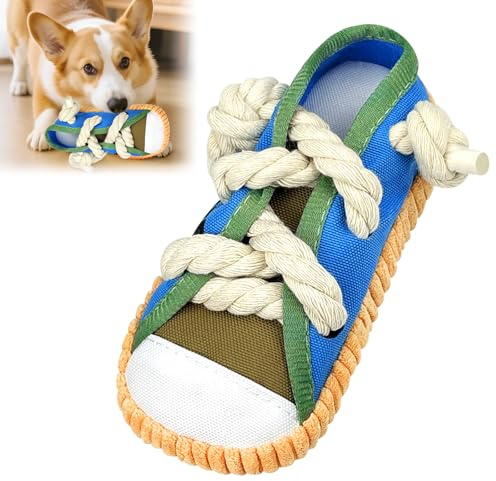 XZMCAT Juguete para Perro de Cuerda con Forma de Zapatilla Azul – Juguete Interactivo con Cuerda y Chirriador para Perros Pequeños, Peluche Antiestrés para Perros, Regalo para Perro (18×8×7 cm)