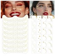 Muorruo 32 st glitterfräknar, glitterfräknar, ansiktstatuering för kvinnor, flickor, guld, tillfällig ansiktstatuering för konserter, festivaler och fester
